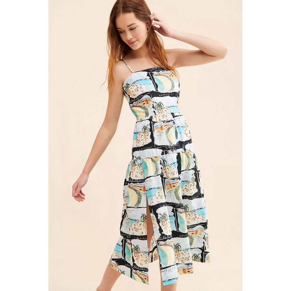 R.G. Kane Costa Midi Dress Women M Made In USA Cotton Resort Vacation $242